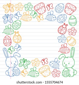 Spring doodles set. Hand draw easter Egg in vector format