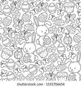 Spring doodles set. Hand draw easter Egg in vector format. seamless