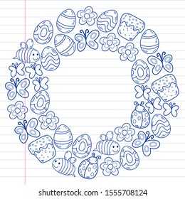 Spring doodles set. Hand draw easter Egg in vector format