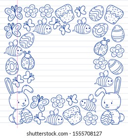 Spring doodles set. Hand draw easter Egg in vector format