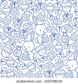 Spring doodles set. Hand draw easter Egg in vector format. seamless