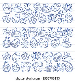 Spring doodles set. Hand draw easter Egg in vector format