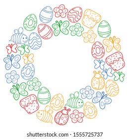Spring doodles set. Hand draw easter Egg in vector format