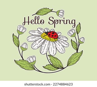 Spring Drawing floral with bumblebee background