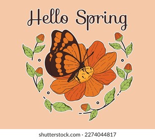Spring Drawing floral with butterfly background