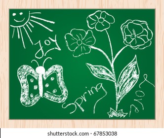 dibujo de primavera en pizarra