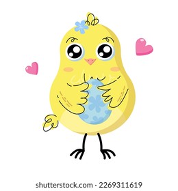 Spring Easter animals characters banner with chick.
Cute chicks with egg. Flat vector cartoon design.