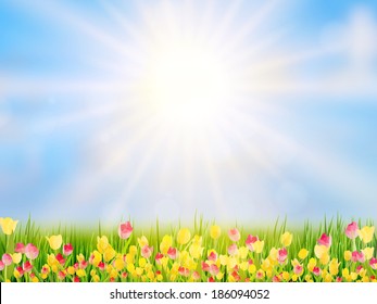 Spring Easter background with beautiful yellow tulips. And also includes EPS 10 vector