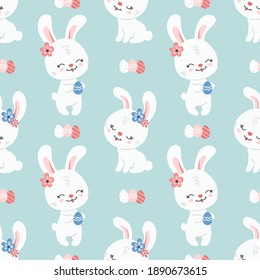 Spring easter background with cute bunnies for wallpaper and fabric design. Vector