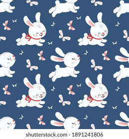 Spring easter background with cute bunnies for wallpaper and fabric design. Vector