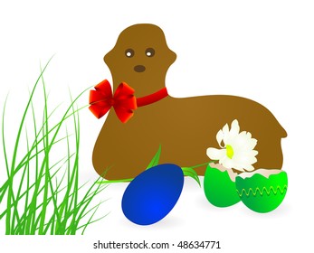 Spring easter background with lamb - vector illustration