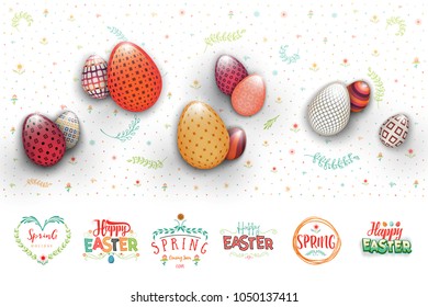 Spring Easter is a beautiful badge lettering and the pattern of eggs and flowers, like a banner for social networks .