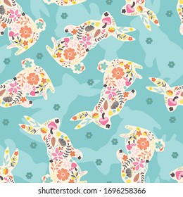 Spring Easter Bunnies Vector Seamless Pattern