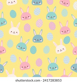 spring easter bunny rabbits eggs cute pastel color seamless pattern vector for invitation greeting birthday party celebration wedding card poster banner textiles wallpaper paper wrap background