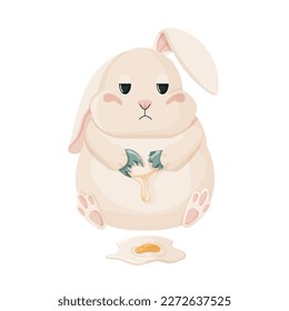 Spring easter bunny. Easter bunny sitting with a broken egg.