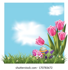 Spring and Easter egg tulip background. EPS 10 vector, grouped for easy editing. No open shapes or paths.