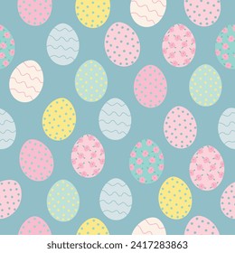 spring easter eggs cute pastel color seamless pattern vector illustration for invitation greeting birthday party celebration wedding card poster banner textiles wallpaper paper wrap background