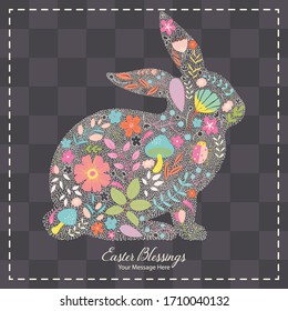 Spring Easter Floral Rabbit Greeting Card Vector Template