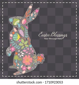 Spring Easter Floral Rabbit Vector Card Template