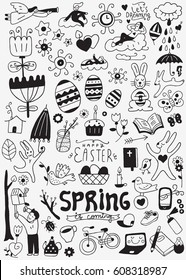 Spring easter hand drawn vector symbols