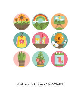 Ilustración vectorial de los iconos de primavera