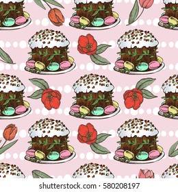 Spring Easter pattern with cakes. Vintage festive pattern. Seamless for fabric, paper and other printing and web projects.