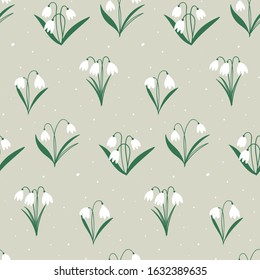 Spring easter pattern with white flowers bells. Floral bouquet vector pattern with small flowers and leaves. Hand Drawn textures. Trendy Graphic Design for banner, poster, card, cover, invitation.