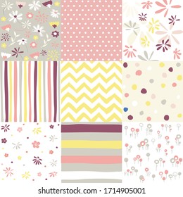 Spring, easter patterns. Vector seamless backgrounds.