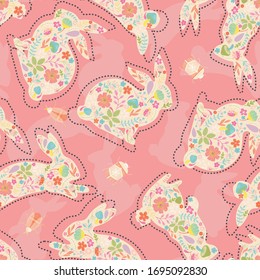 Spring Easter Rabbits Vector Seamless Pattern