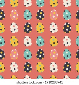 Spring easter seamless pattern with colorful decorated eggs. Vector illustration.