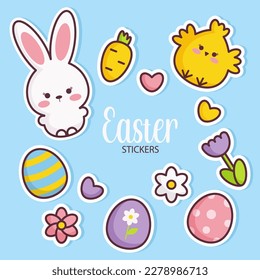 Spring Easter sticker set with rabbit and chicken