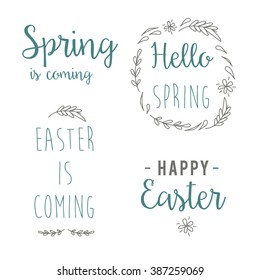 Spring and Easter vector illustration headlines. You can write here your own text. Greeting card text templates. Happy easter lettering modern style.