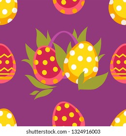 Spring easter vector seamless pattern with colorful eggs.