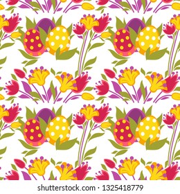 Spring easter vector seamless pattern with colorful eggs.