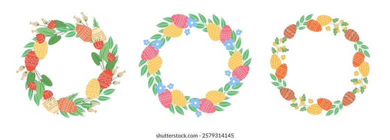 Spring Easter Wreath Set with Flowers and Painted Eggs