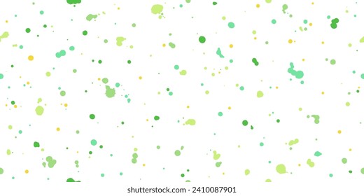 Spring, eco abstract endless background. Chaotic uneven paint spots, splashes, blots, uneven dots seamless repeat spray vector pattern, texture. Tiny hand drawn green specks, blobs of various size.