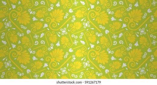 Spring eco bright green fancy seamless pattern in ethnic style. Colored, contrast design for carpet, surface, wallpaper or other purpose. Vector background.