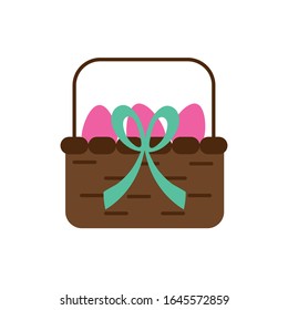 spring eggs painted in basket flat style vector illustration design