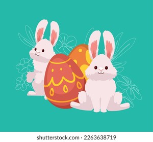 huevos primaverales con la escena de la pareja de conejos