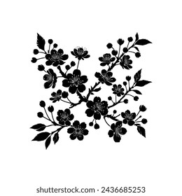 Spring Elegance Cherry Blossom Silhouette Clusters on White Background