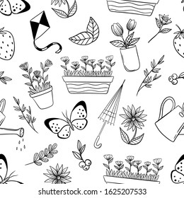 spring element in seamless pattern with doodle or hand drawn style