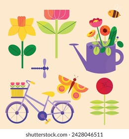Spring elements Background. Spring season elements. Vector illustration elements for Poster, Banner, Flyer, Greeting, Card, Cover, Post, Promotion. beautiful and colorful plants, leaves and flowers.