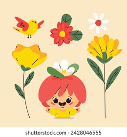 Spring elements Background. Spring season elements. Vector illustration elements for Poster, Banner, Flyer, Greeting, Card, Cover, Post, Promotion. beautiful and colorful plants, leaves and flowers.