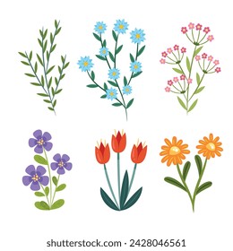 Spring elements Background. Spring season elements. Vector illustration elements for Poster, Banner, Flyer, Greeting, Card, Cover, Post, Promotion. beautiful and colorful plants, leaves and flowers.