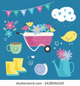 Spring elements Background. Spring season elements. Vector illustration elements for Poster, Banner, Flyer, Greeting, Card, Cover, Post, Promotion. beautiful and colorful plants, leaves and flowers.