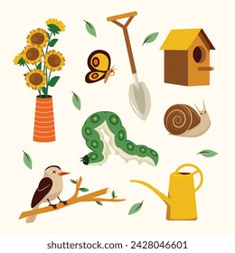 Spring elements Background. Spring season elements. Vector illustration elements for Poster, Banner, Flyer, Greeting, Card, Cover, Post, Promotion. beautiful and colorful plants, leaves and flowers.