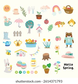 Spring Elements Clipart Stickers Set