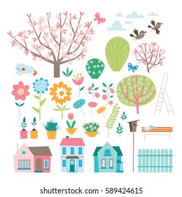 Spring elements collection. Set in vector. 