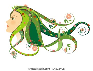 spring elf woman face, vector illustration
