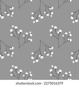 Spring endless pattern with grayscale cherry branches. Springtime. Happy Easter. Hello summer. EPS